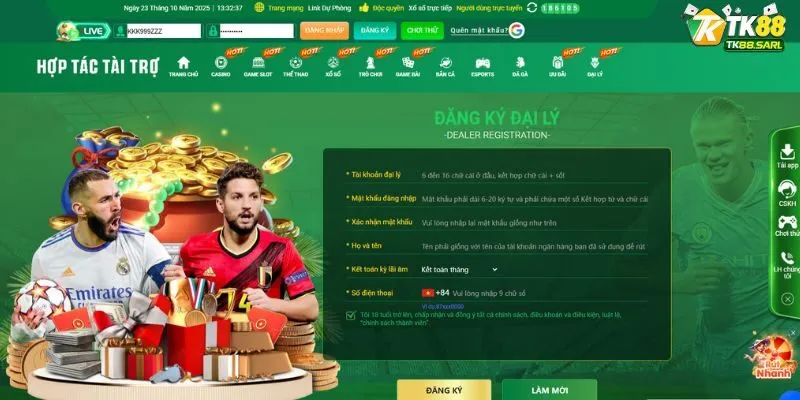 Đăng ký làm đại lý tk88 cho nhà cái